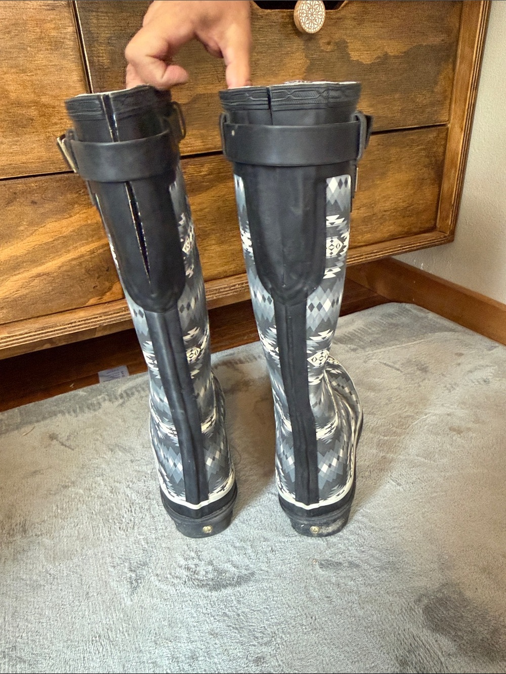 Pendleton Gray Patterned Tall Rain Boots with Buckle - Picture 4 of 5